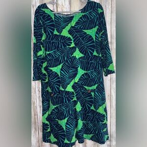 Lilly Pulitzer Teal and Navy Blue Children’s (L8-10)Leaf Pattern Dress